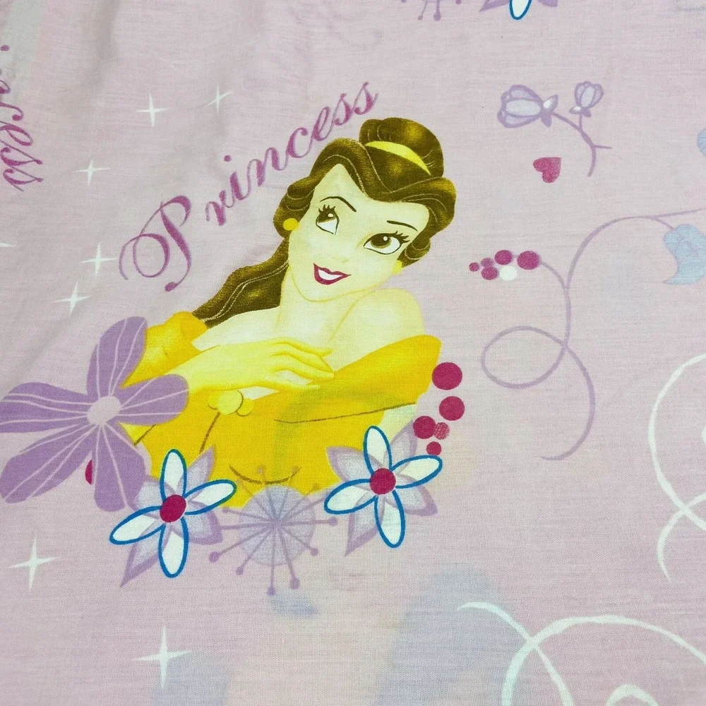 Disney Princess Belle Cinderella Aurora Pink Floral Full Flat Sheet Cotton Blend